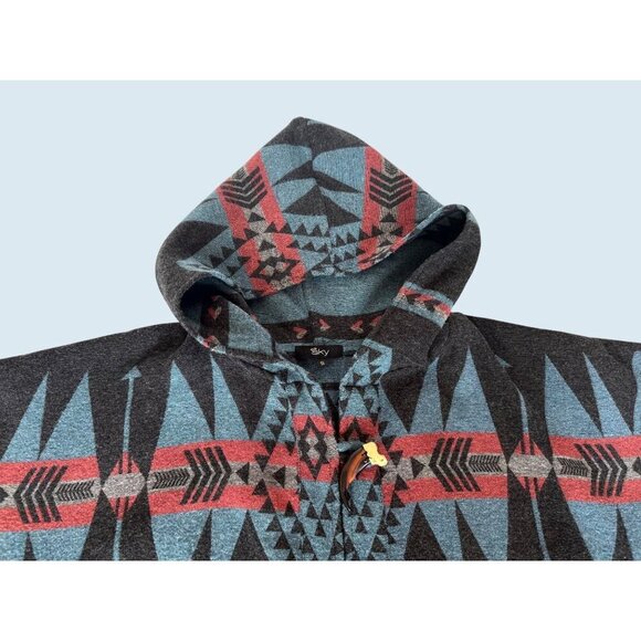 SKY Clothing Devnet Hooded Wool Blend Southwest Print Poncho Sz S - Picture 3 of 7